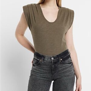 Express Olive Scoop Neck Padded Shoulder Sleeveless Tee